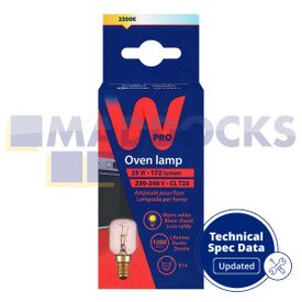 Genuine Original Whirlpool WPro Warm White Oven Lamp Bulb (172 lumen, E14, 25W, 230V-240V, 300°C)