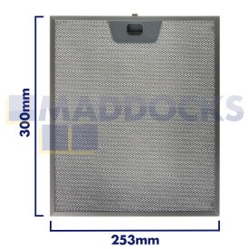 Universal Wire Mesh Cooker Hood Filter, Handle Side Length 253mm, Plain Side Length 300mm, fits Faber, Franke, Whirlpool, Ariston, Electrolux, ACEC