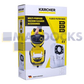 Genuine Original Karcher 'KFI487' Type MV4-MV6, WD4-WD6 Series Wet & Dry Series Vacuum Cleaner SMS Bags (Pack of 4)