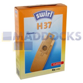 No Longer Available. Order 46-VB-291 [Compatible Swirl 'H37' Type for Hoover 'H20/H20A' Purepower, U3100, U3200, U3300, U3400, U3500, PU2100, DM4483; Daewoo Upright Series Paper Bags (Pack of 4 + 2 Filter)]