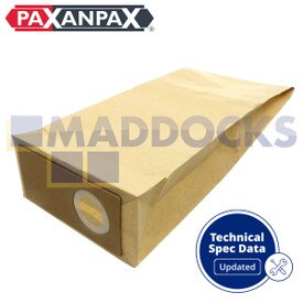 Compatible VB480 for Trewax RX30, UPV550; Qualvac Upright; Nilfisk GU350A; Premiere UV160; Truvox Evolution; Karcher CW30 Series Paper Bags (Pack of 5)