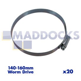 Universal ‘Size 8#’ 140-160mm Worm Drive Hose Clip Clamp (Pack of 20)