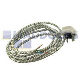 Universal White Iron Mains Cable & White Plug Assembly (13A, 3-Core, 0.75mm, 2.5m)