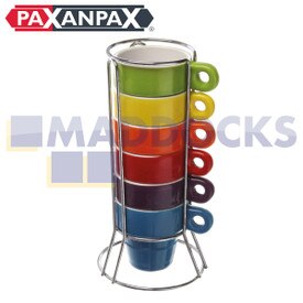 Universal Stackable Set of 6 Espresso Coffee Ceramic Mugs & Stand