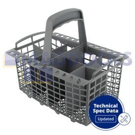 Genuine Original Ariston AFA, LSV; Creda IDI, IDV; Hotpoint BFI, BFV, DW; Indesit DI, DV, IDL Series Universal Grey Plastic 8-Compartment Cutlery Basket with Handle
