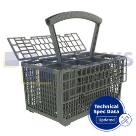 Universal 'Deluxe Type' Bosch, Hotpoint, Neff, Siemens, Smeg Universal Dark Grey Cutlery Basket with Re-Enforced Handle & Lid (240mm x 135mm x 125mm)