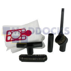 Compatible for Numatic NM275 'Spruce Up' Service Kit Containing All Purpose Brush with Removable Horsehair Brush Strip, Crevice Tool, Horsehair Round Dusting Brush Tool & Adapter Tube & 10x NVM-1CH SMS Dust Bags