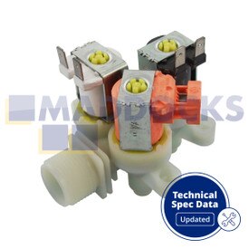 Compatible for AEG LAV50000, LAV70000, LAV70000, LAVW1000, LAVALOGIC1600; Zanussi ZWF1840 Series Solenoid Inlet Valve (3-Way, 90°)