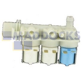 Genuine Original Indesit Solenoid Valve 3-Way 90°, Internal Diameter Output: 8mm, Capacity: 7l/min, Connectors: Tabs, Volt / Hz: 220/240V - 50Hz
